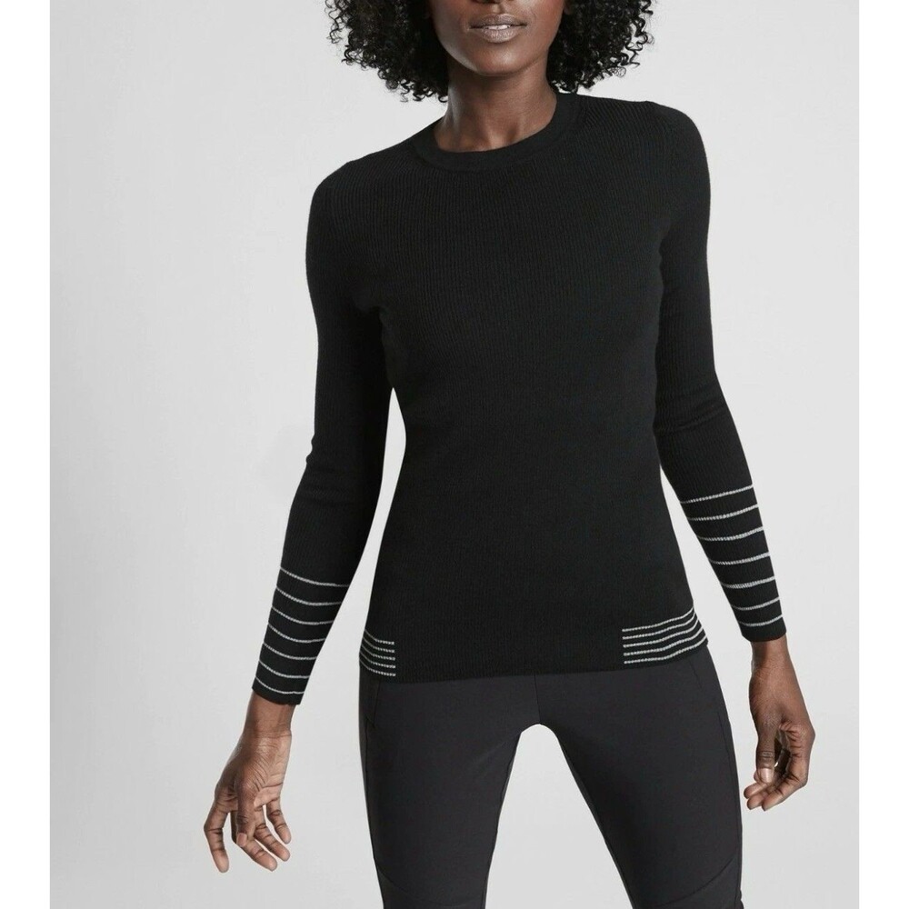 Athleta Sweater Womens Medium Black Table Rock Wool Blend Ribbed Long Sleeve